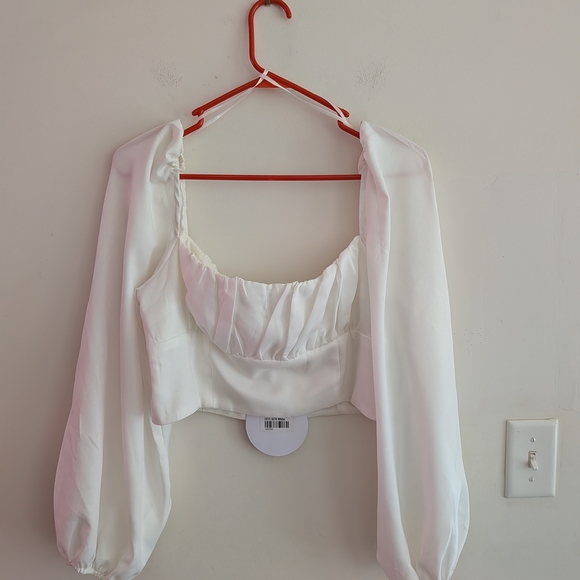 Princess Polly Elegant White Puff Sleeve Crop Top, Size 12 - Picture 7 of 10